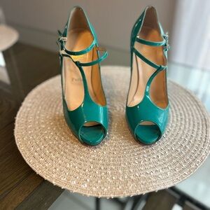 Christian Louboutin Teal Peep-Toe Heels